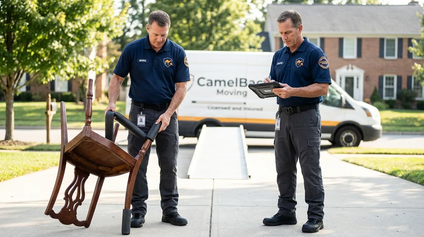 Movers inspecting furniture for damage prevention before loading in Gurnee, IL