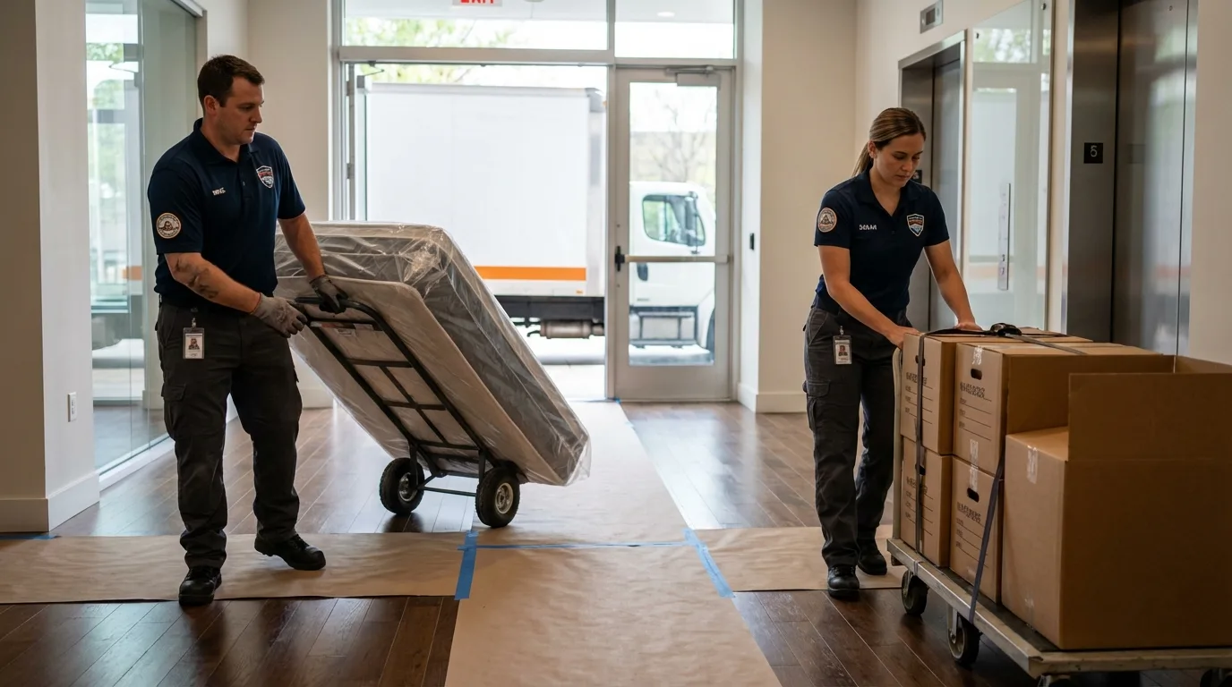 Professional apartment movers loading elevator in Gurnee, IL